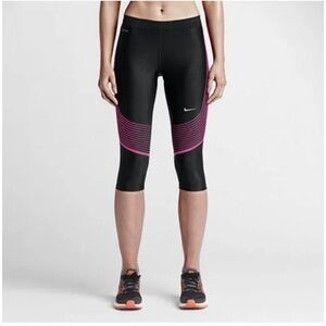 NWT Nike POWER SPEED Running Capris 801694-013 Black PINK